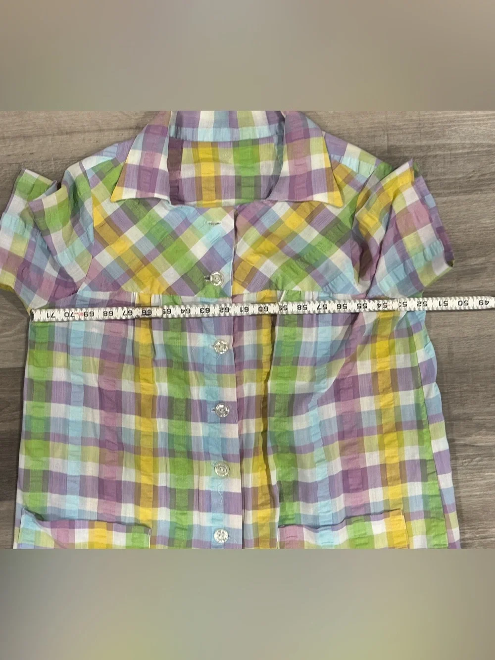 Pastel Plaid Short-Sleeve Button Down Sleep Robe - Multicolor